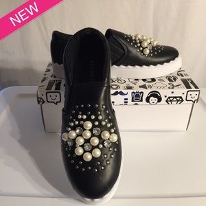 sneakers with pearls and rhinestones